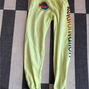 Aviator Nation Neon Yellow Sweatpants with Rainbow Logo